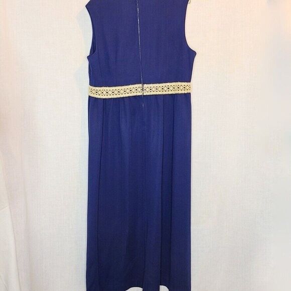 Vintage 60s Elara Knits Hostess Dress Sleeveless Maxi Size XL Blue Lace - Picture 7 of 12